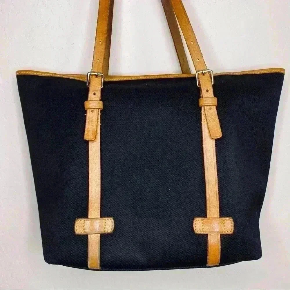 Dooney & Bourke Vintage Black Canvas Leather Trimmed Tote
